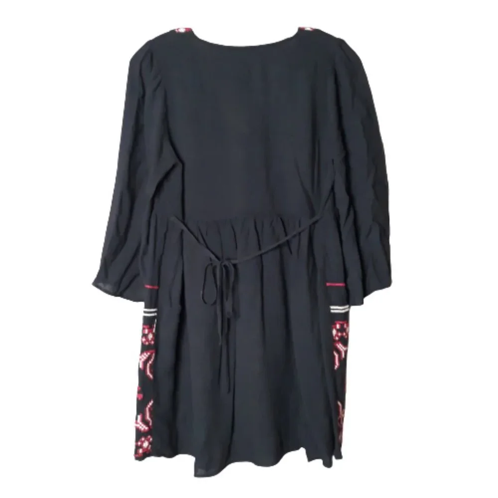 Flying Tomato Blouse Tunic mini Dress black embroidered cross stitch Size M - Picture 2 of 9